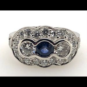 Handmade 3 Stone sapphire and diamond ring